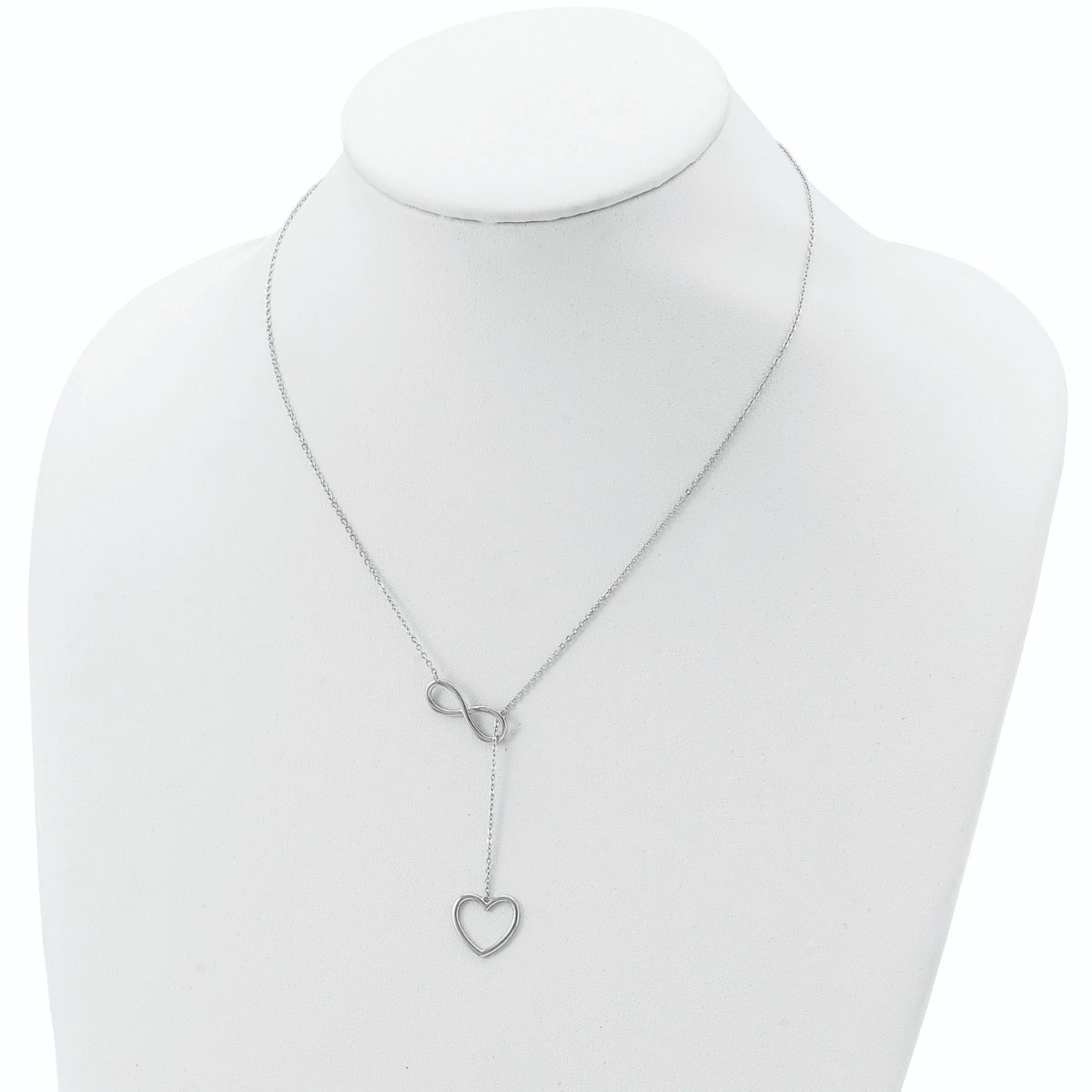 Infinity & Heart Lariat Necklace in Sterling Silver front view