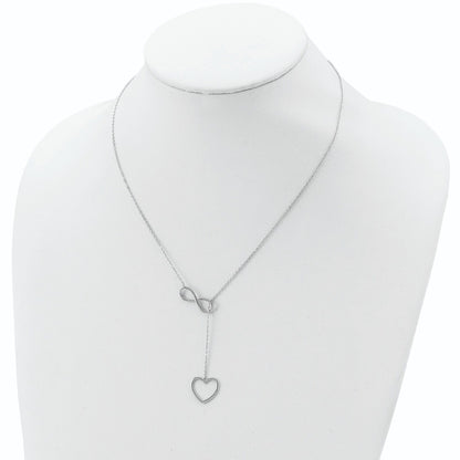Infinity & Heart Lariat Necklace in Sterling Silver front view