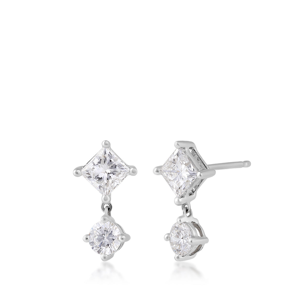 Adamante 1-1/2 ct. tw. Lab-Grown Princess Cut & Round Brilliant Diamond Drop Earrings in 14K White Gold