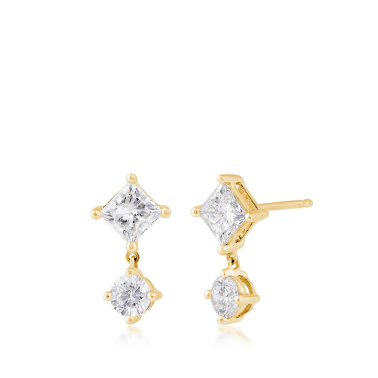 Adamante 1-1/2 ct. tw. Lab-Grown Princess Cut & Round Brilliant Diamond Drop Earrings in 14K Yellow Gold