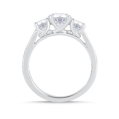 Adamante 2 ct. tw. Lab-Grown Round Brilliant 3-Stone Diamond Engagement Ring in 14K White Gold front view