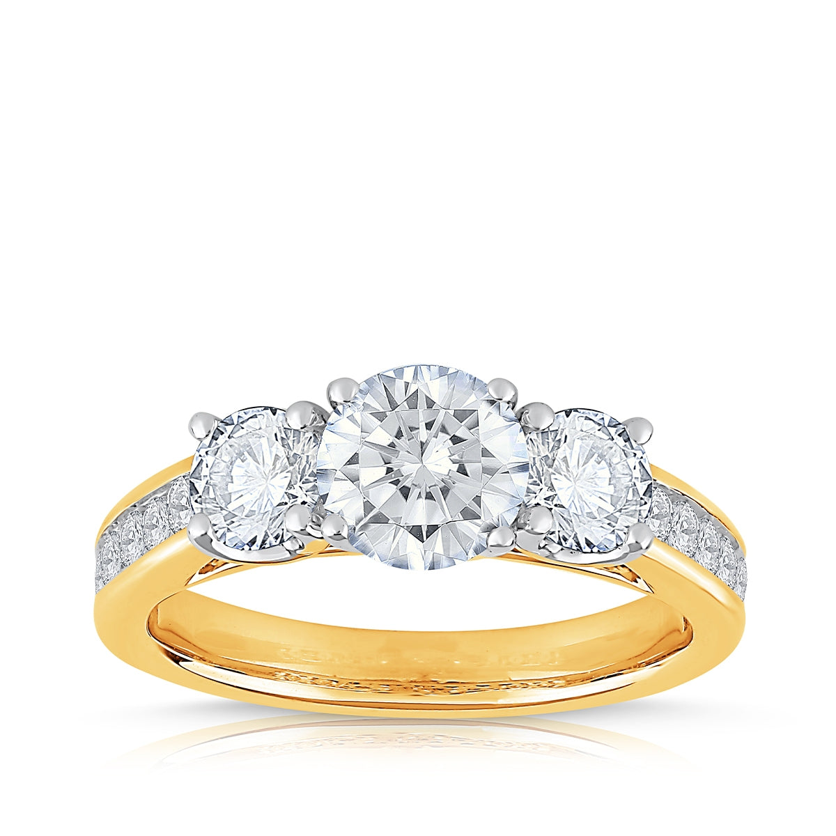 Adamante 2 ct. tw. Lab-Grown Round Brilliant 3-Stone Diamond Engagement Ring in 14K Yellow Gold