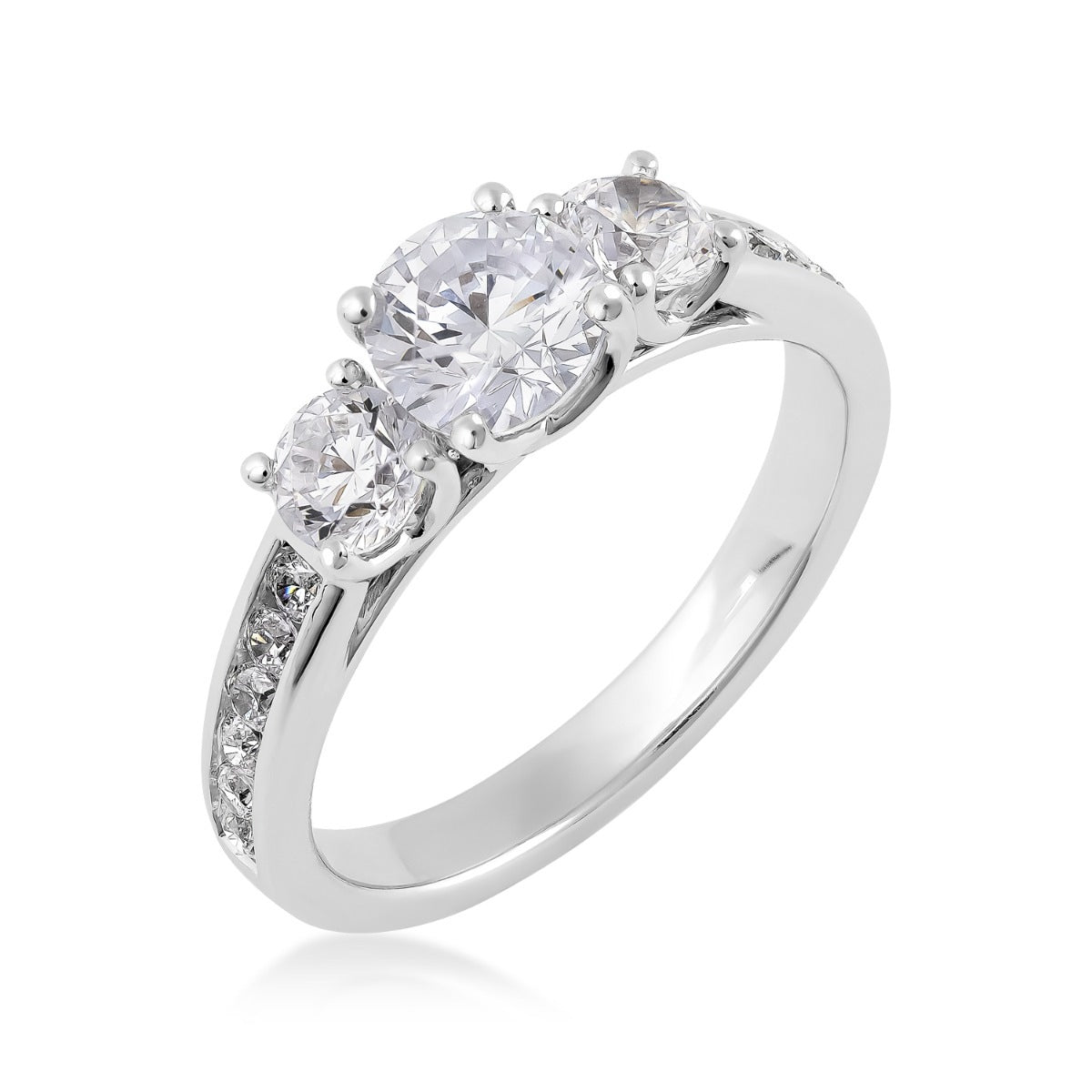 Adamante 1-1/2 ct. tw. Lab-Grown Round Brilliant 3-Stone Diamond Anniversary Ring in 14K White Gold front view
