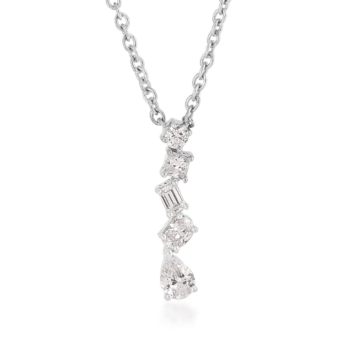 1/2 ct. tw. Multi Shape Diamond Vertical Bar Necklace in 14K White Gold