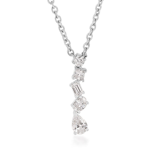 1/2 ct. tw. Multi Shape Diamond Vertical Bar Necklace in 14K White Gold