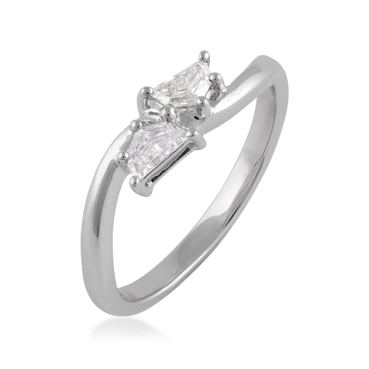1/4 ct. tw. 2 Stone Cadillac Cut Diamond Ring in 14K White Gold front view