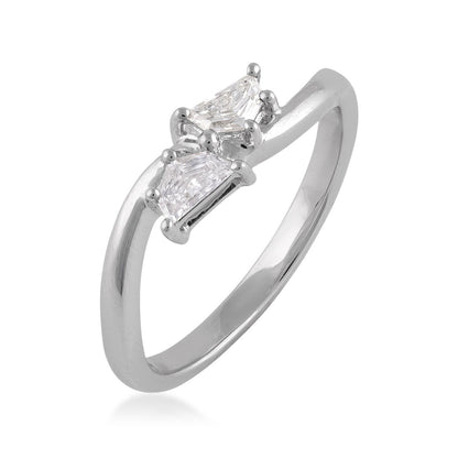1/4 ct. tw. 2 Stone Cadillac Cut Diamond Ring in 14K White Gold front view