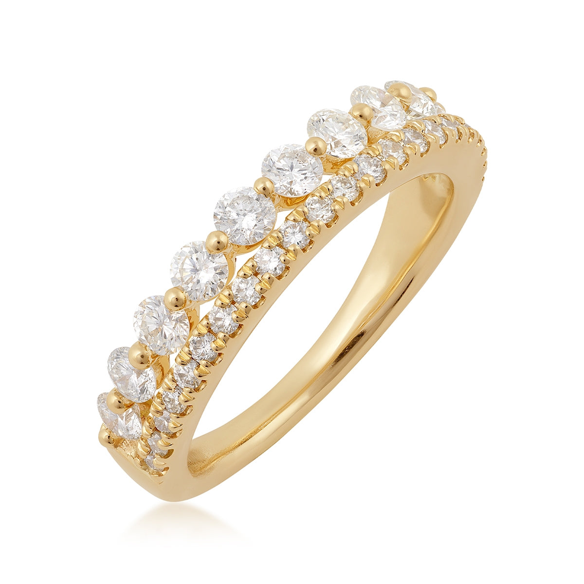 1 ct. tw. Diamond Two Row Anniversary Ring in 14K Yellow Gold front view