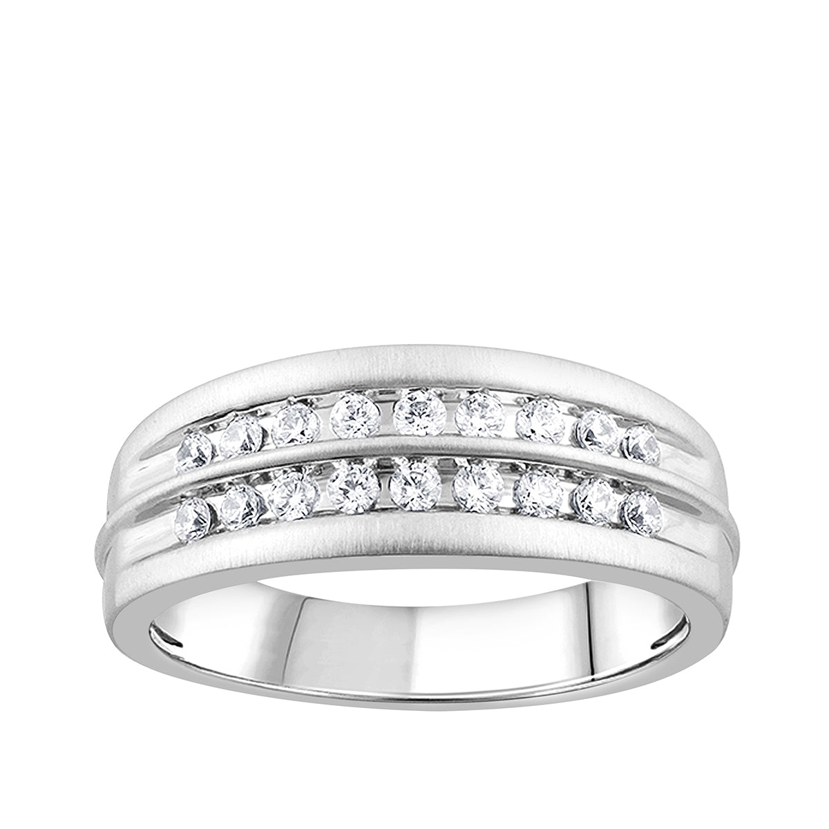 Adamante Men's 1/2 ct. tw. Lab-Grown Diamond Two Row Channel Set Wedding Ring in 10K White Gold