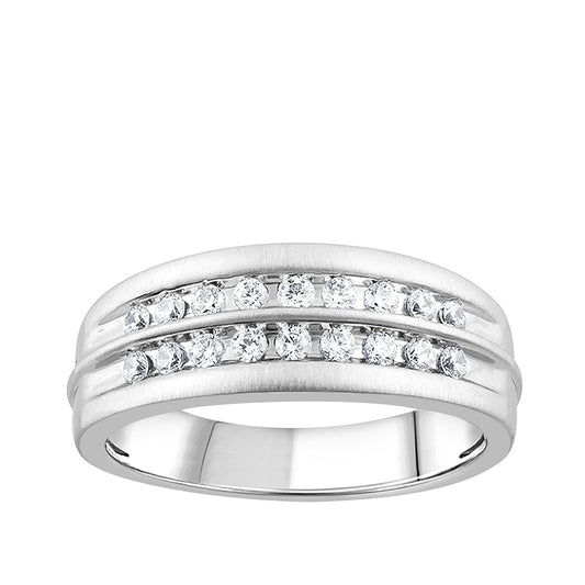 Adamante Men's 1/2 ct. tw. Lab-Grown Diamond Two Row Channel Set Wedding Ring in 10K White Gold