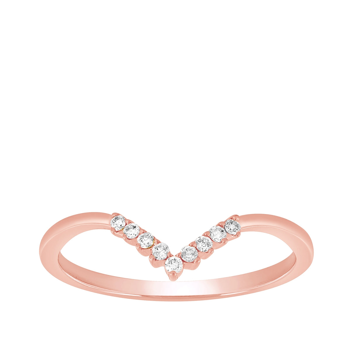 Diamond Accent Contour Chevron Anniversary Ring in 14K Pink Gold