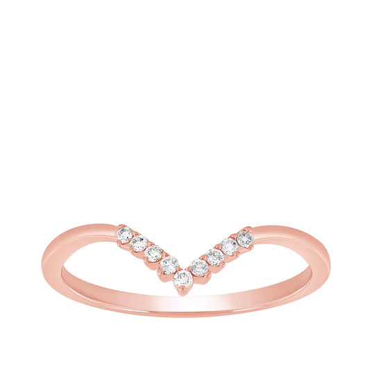 Diamond Accent Contour Chevron Anniversary Ring in 14K Pink Gold