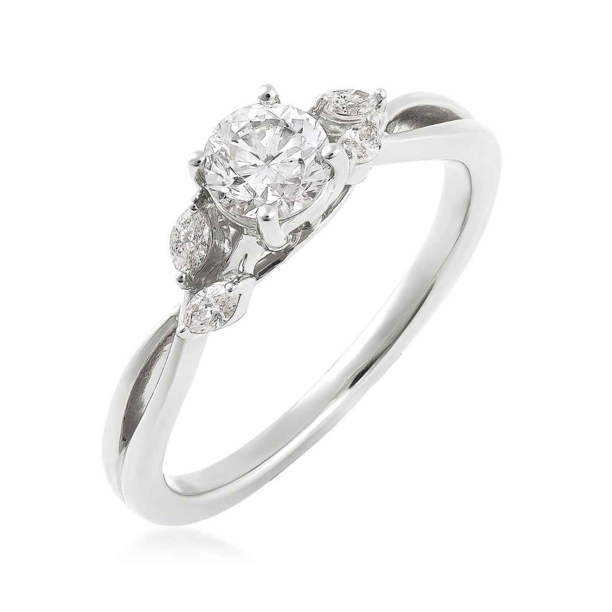 Natural 5/8 ct. tw. Round Brilliant & Marquise Diamond Engagement Ring in 14K White Gold front view
