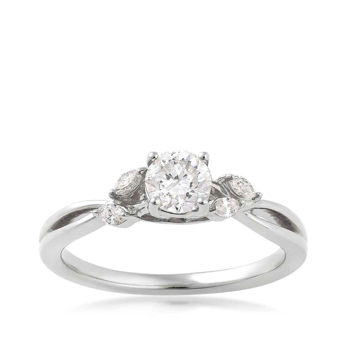 Natural 5/8 ct. tw. Round Brilliant & Marquise Diamond Engagement Ring in 14K White Gold