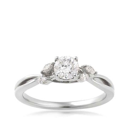 Natural 5/8 ct. tw. Round Brilliant & Marquise Diamond Engagement Ring in 14K White Gold
