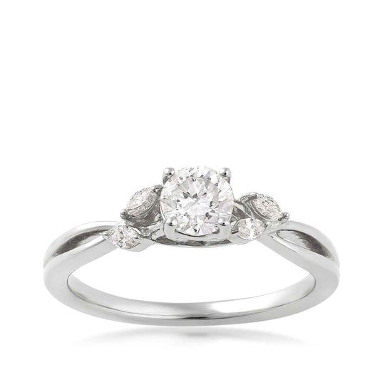 Natural 5/8 ct. tw. Round Brilliant & Marquise Diamond Engagement Ring in 14K White Gold