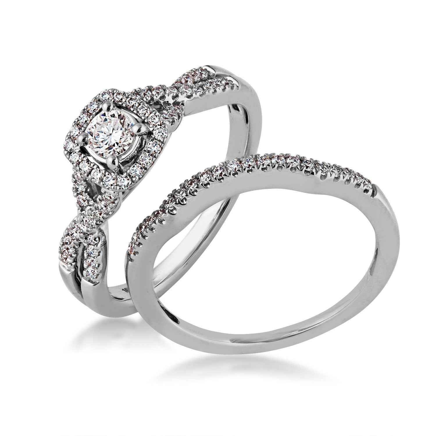 True Promise 5/8 ct. tw. Round Brilliant Diamond Halo Twist Wedding Set in 10K White Gold front view