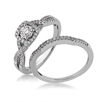 True Promise 5/8 ct. tw. Round Brilliant Diamond Halo Twist Wedding Set in 10K White Gold front view