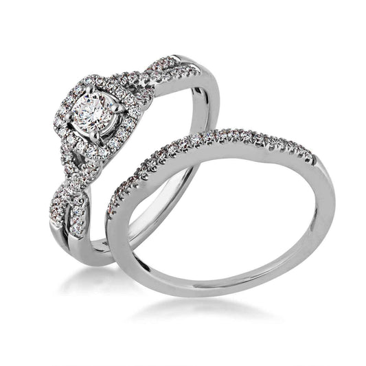 True Promise 5/8 ct. tw. Round Brilliant Diamond Halo Twist Wedding Set in 10K White Gold front view