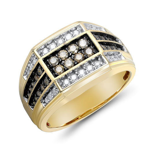 Men's 1 ct. tw. Mocha Diamond Multi-Row Ring in 10K Yellow Gold front view