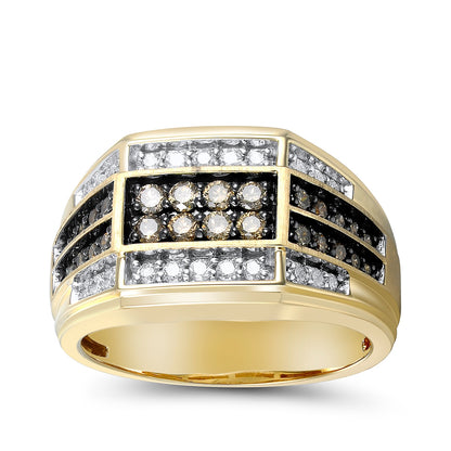 Men's 1 ct. tw. Mocha Diamond Multi-Row Ring in 10K Yellow Gold
