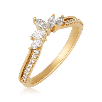 3/8 ct. tw. Marquise & Round Diamond Contour Anniversary Ring in 14K Yellow Gold front view