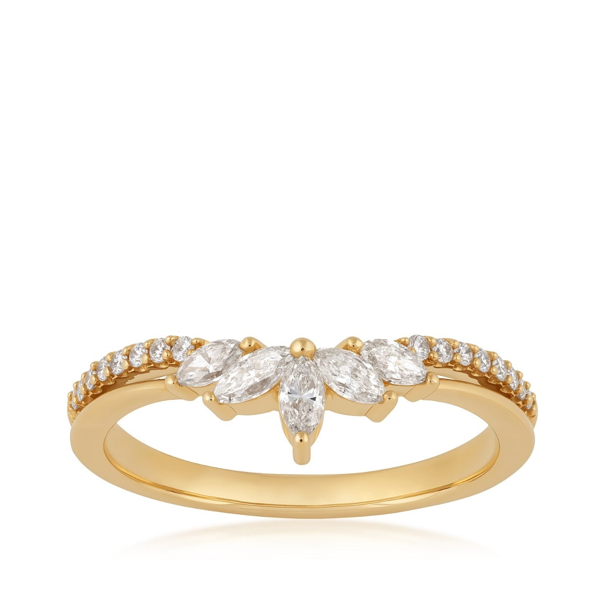 3/8 ct. tw. Marquise & Round Diamond Contour Anniversary Ring in 14K Yellow Gold