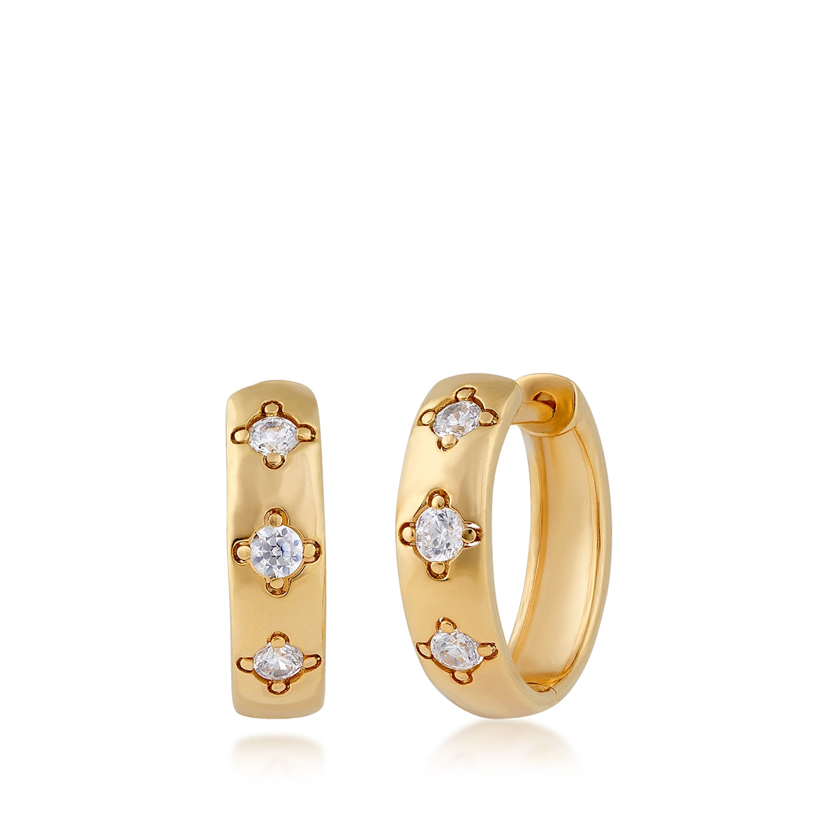 Demi Fine 1/5 ct. tw. Diamond Star Hoop Earrings in 10K Yellow Gold
