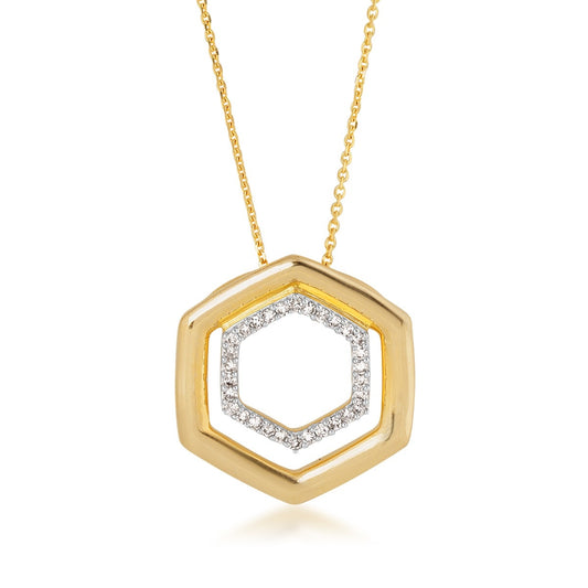 Demi Fine 1/10 ct. tw. Diamond Hexagon Pendant in 10K Yellow Gold