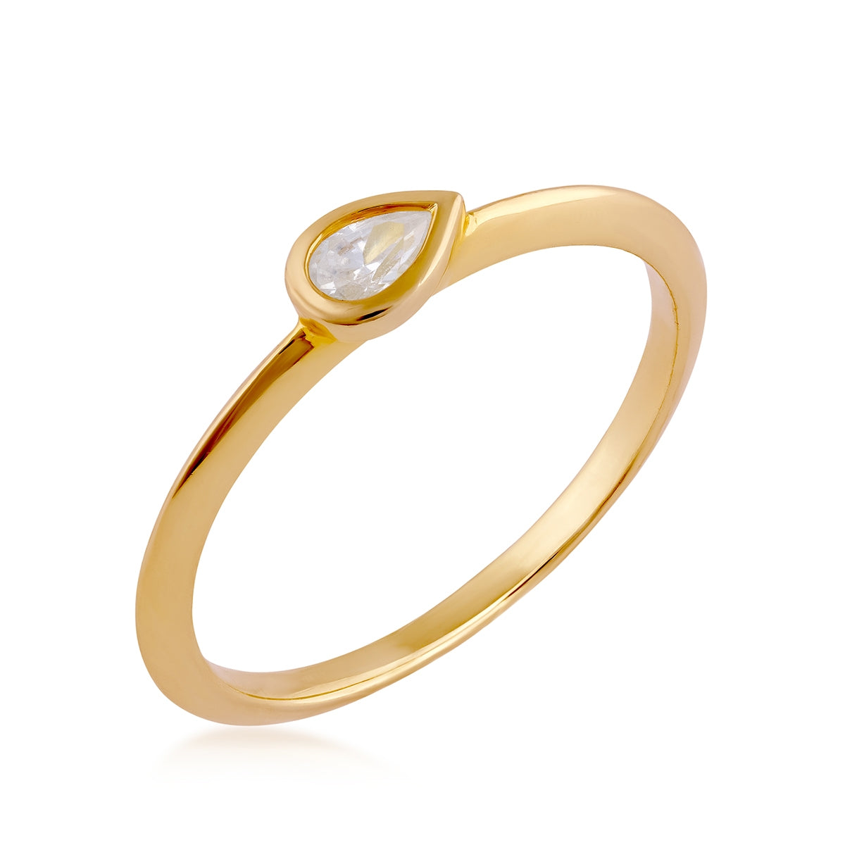 Demi Fine Pear Diamond Accent Bezel Set Stackable Ring in 14K Yellow Gold front view