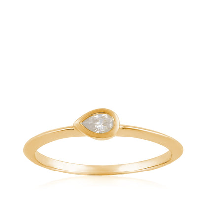 Demi Fine Pear Diamond Accent Bezel Set Stackable Ring in 14K Yellow Gold