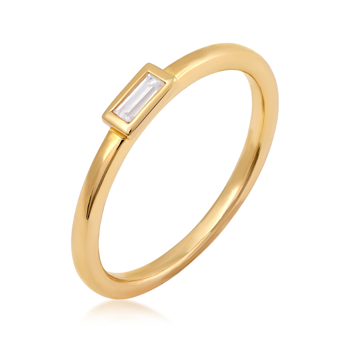 Demi Fine 1/10 ct. tw. Baguette Diamond Bezel Set Stackable Ring in 14K Yellow Gold front view