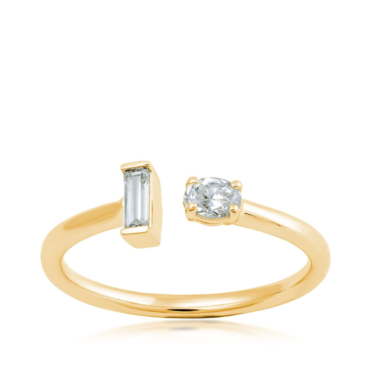 Demi Fine 1/4 ct. tw. Baguette & Round Open Ring in 14K Yellow Gold
