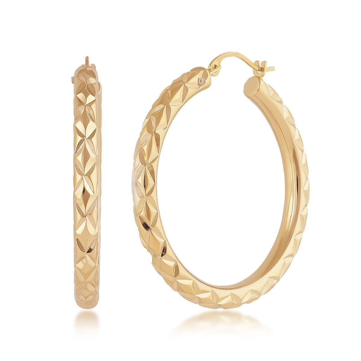 Evergold 30mm Resin Core Diamond Cut Hoop Earrings in 14K Yellow Gold