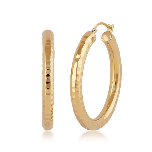 Evergold 30mm Resin Core Hammered Hoop Earrings in 14K Yellow Gold