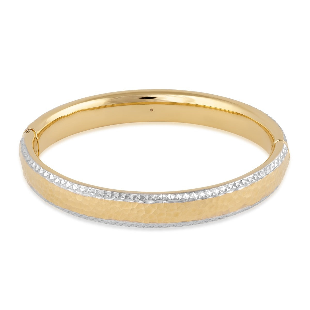 Evergold Resin Core Hammered Bangle Bracelet in 14K Yellow & White Gold