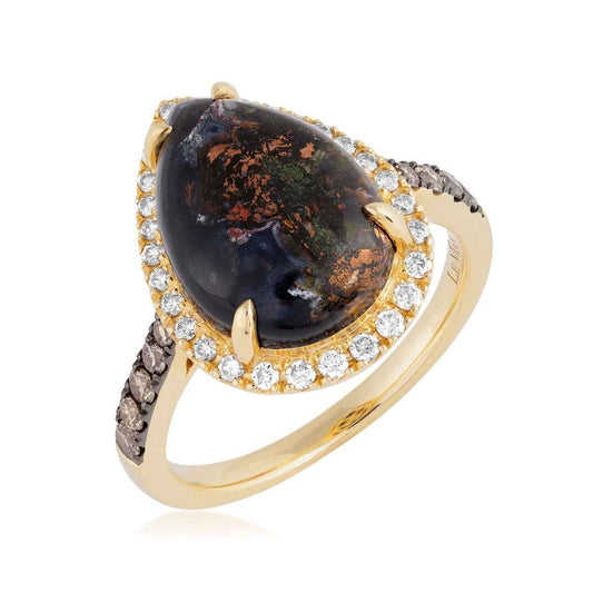 Le Vian Pear Aquadite & 3/8 ct. tw. Nude & Chocolate Diamond Halo Ring in 14K Honey Gold front view