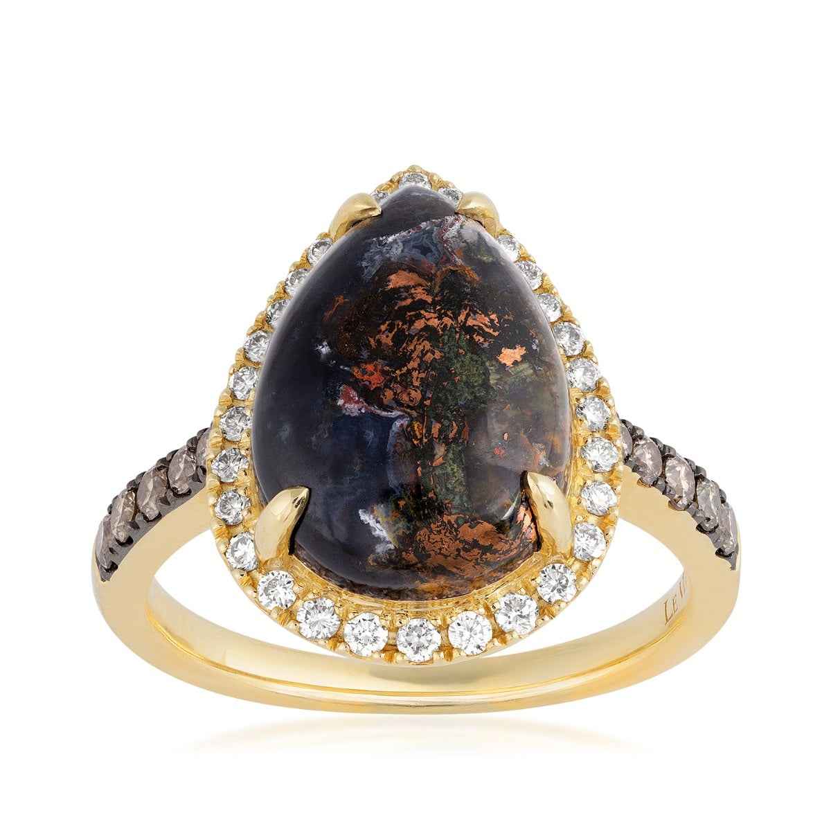 Le Vian Pear Aquadite & 3/8 ct. tw. Nude & Chocolate Diamond Halo Ring in 14K Honey Gold