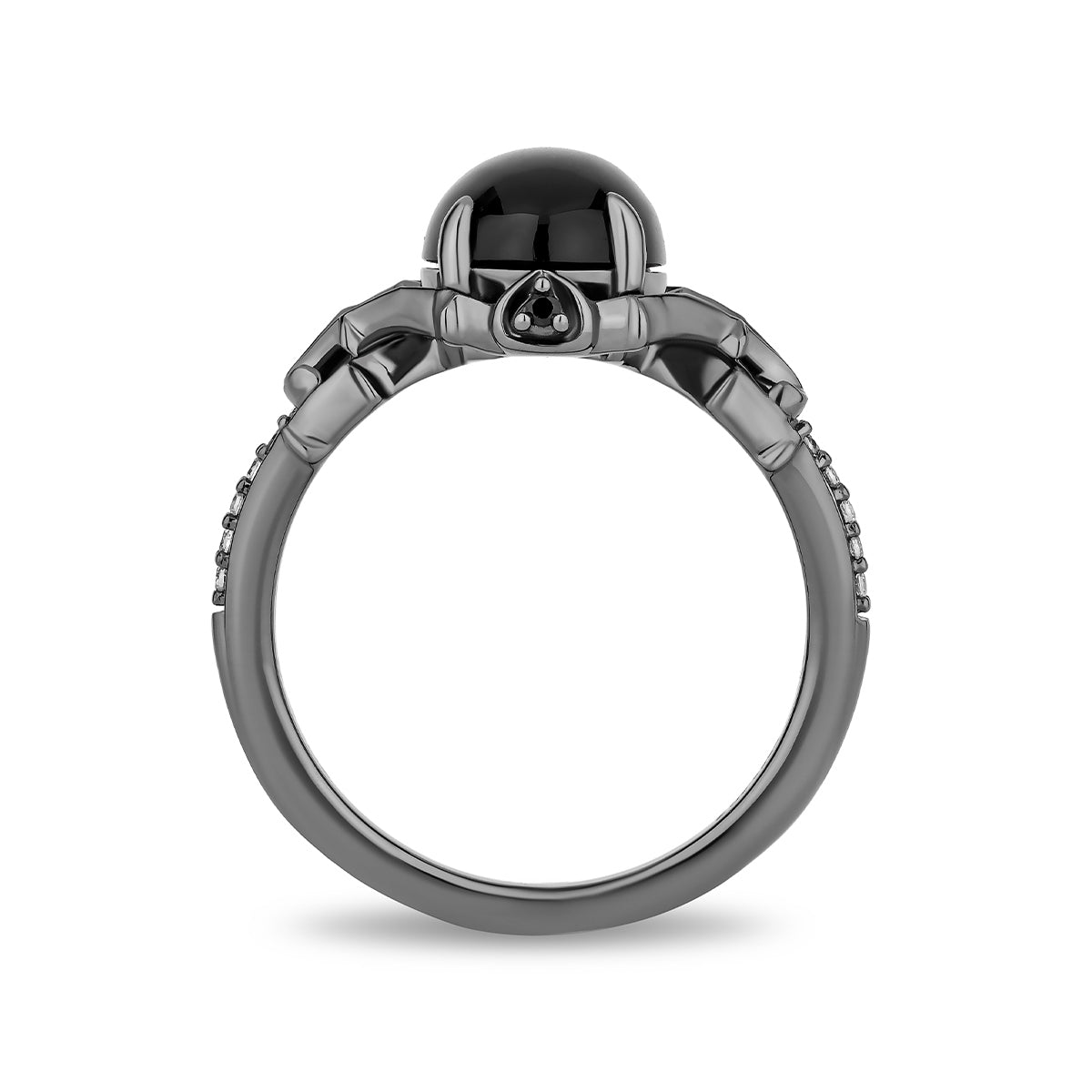 Enchanted Disney Villain Oval Black Onyx & 1/10 ct. tw. Diamond Ring in Gray Sterling Silver front view