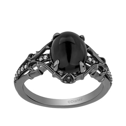 Enchanted Disney Villain Oval Black Onyx & 1/10 ct. tw. Diamond Ring in Gray Sterling Silver