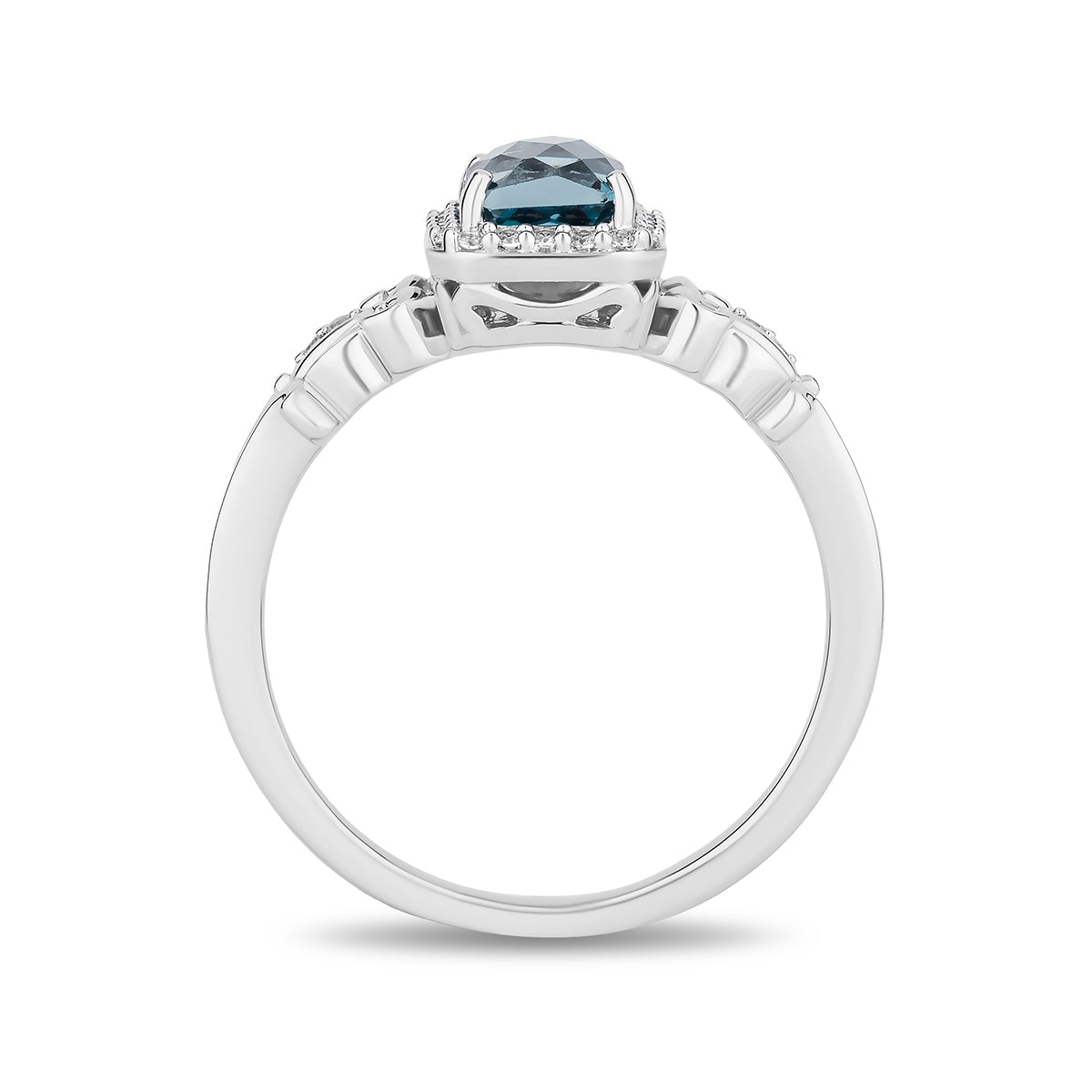 Enchanted Disney Cinderella Cushion Blue Topaz & 1/10 ct. tw. Diamond Halo Ring in Sterling Silver front view