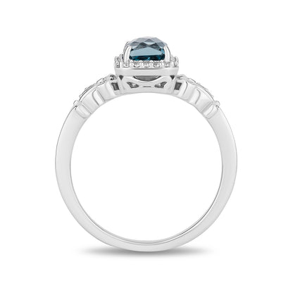Enchanted Disney Cinderella Cushion Blue Topaz & 1/10 ct. tw. Diamond Halo Ring in Sterling Silver front view