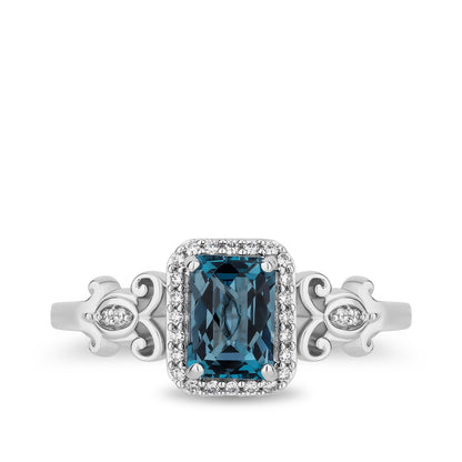 Enchanted Disney Cinderella Cushion Blue Topaz & 1/10 ct. tw. Diamond Halo Ring in Sterling Silver close-up detail