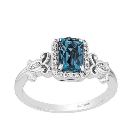 Enchanted Disney Cinderella Cushion Blue Topaz & 1/10 ct. tw. Diamond Halo Ring in Sterling Silver