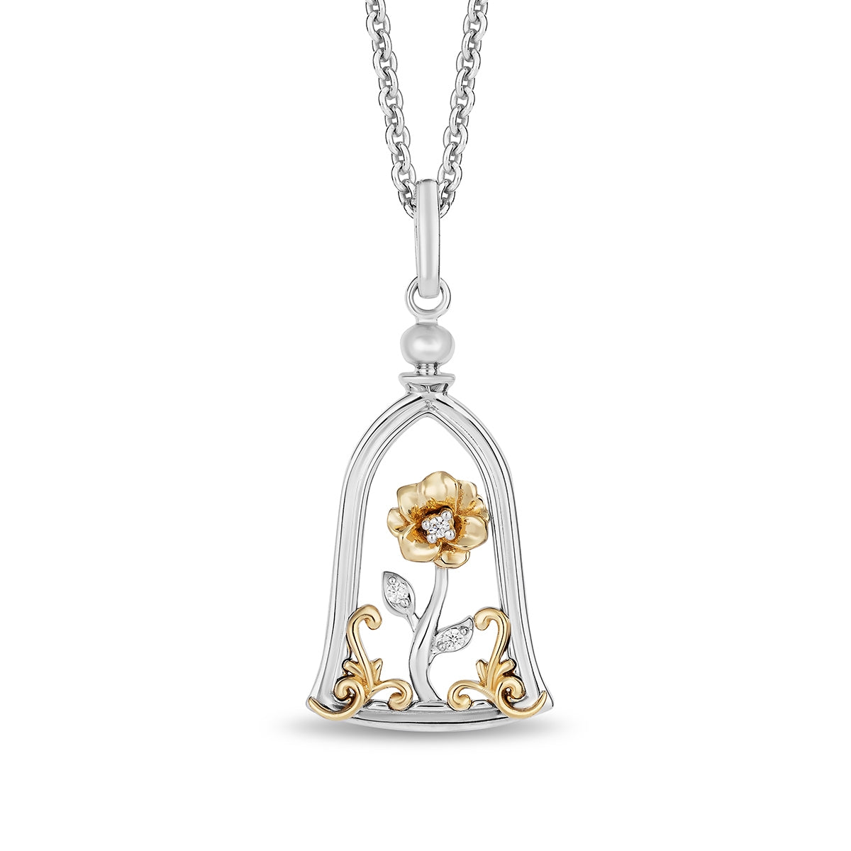 Enchanted Disney Belle Diamond Accent Rose Pendant in Sterling Silver & 10K Yellow Gold