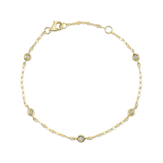 Shy Creation 1/10 ct. tw. Diamond Station Bracelet in 14K Yellow Gold