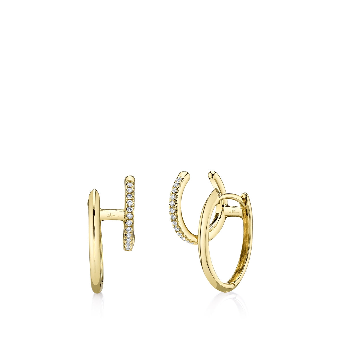 Shy Creation Diamond Accent Double Huggie Hoop Earrings in 14K Yellow Gold