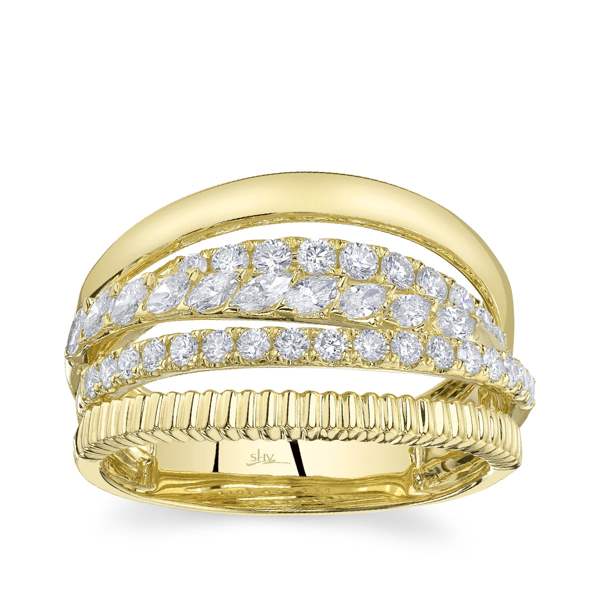 Shy Creation 3/4 ct. tw. Diamond Multi-Row Ring in 14K Yellow Gold