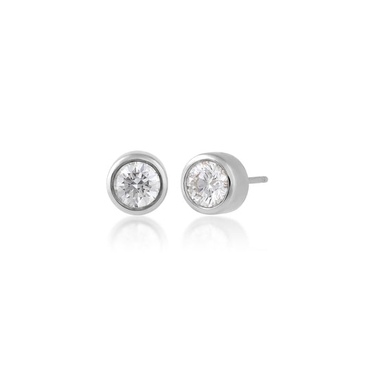 Adamante 1 ct. tw. Lab-Grown Round Brilliant Diamond Solitaire Bezel Earrings in 14K White Gold