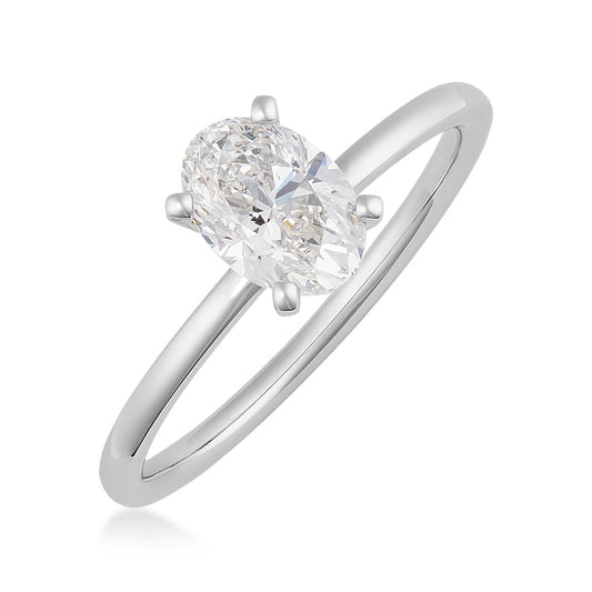 Premier Natural 1 ct. tw. Oval Diamond Solitaire Engagement Ring in 14K White Gold front view